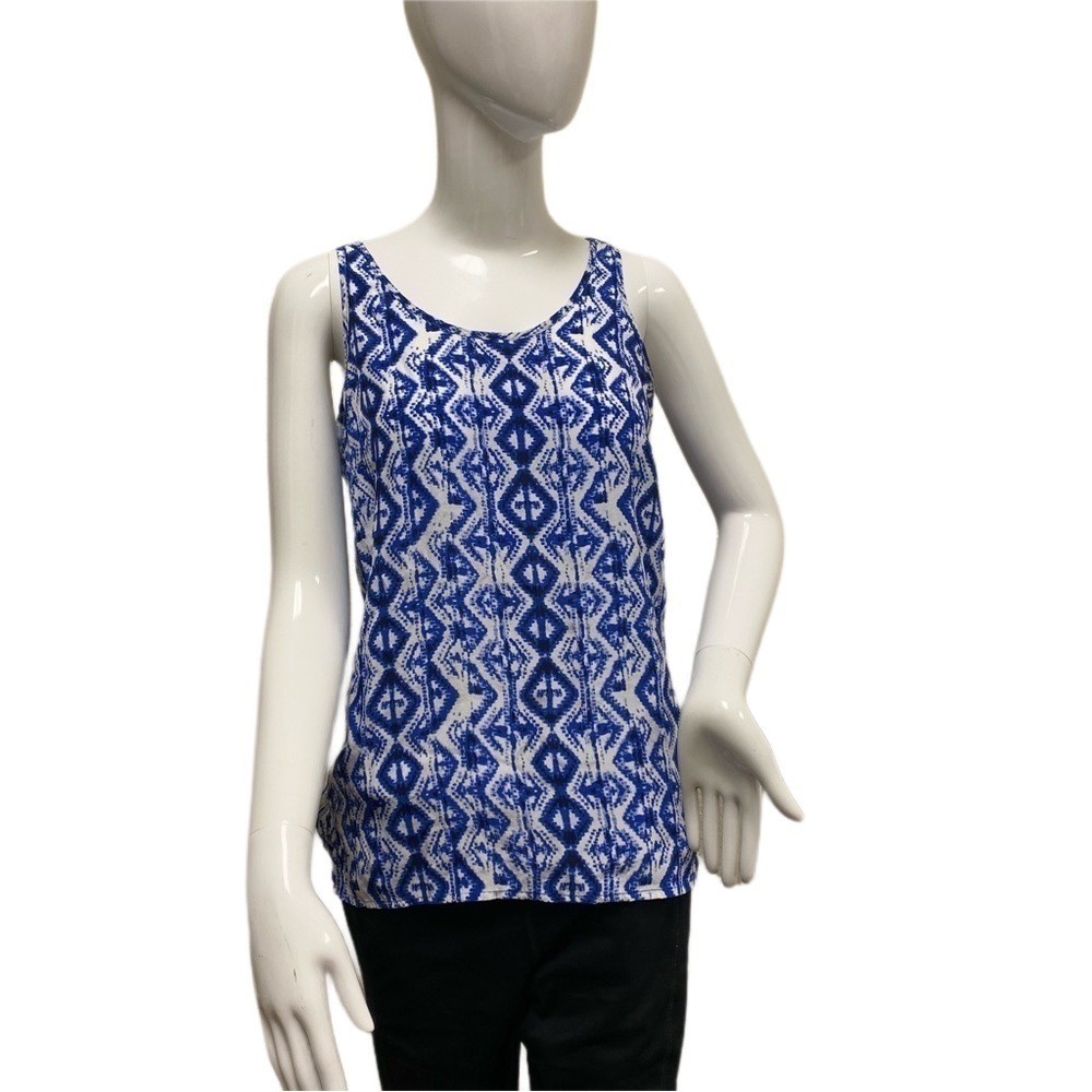 Cynthia Rowley Women's XS Blue Blue White Aztec Print Tank 100% Silk Sleeveless